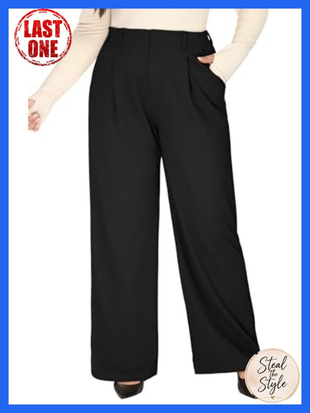 Plus Size Wide Leg Pull On Work Pants with Pockets Business Casual Slacks